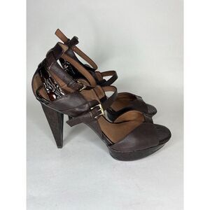 NO. 704b VERNA Brown Leather Patent Croc Embossed Heels Women’s Sz 38.5EU/8M US